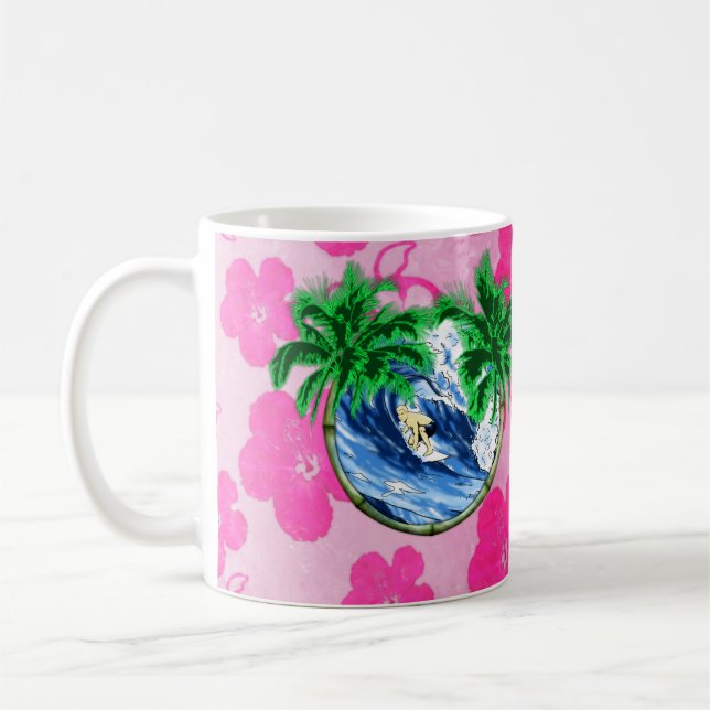 Taza De Café Hibisco rosado que practica surf (Izquierda)