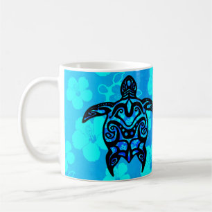 Taza De Café Hibisco tribal de la tortuga