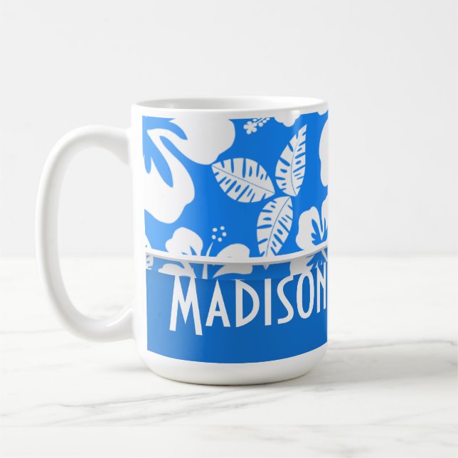 Taza De Café Hibisco tropical azul azul; Personalizado (Izquierda)