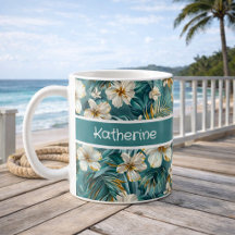 Hibisco Tropical Floral Teal Personalizado