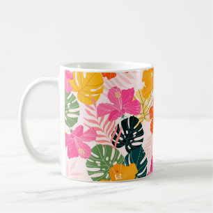Taza De Café Hibiscus and monstera hojas patrón tropical desi