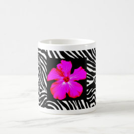Taza De Café Hibiscus on Zebra Print Mug