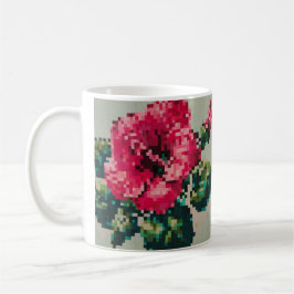 Taza De Café Hibiscus Pixel Art Floral Pastel et coloré