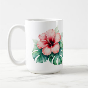 Taza De Café Hibiscus rojo hawaiano con amor a Monstera Hawaii