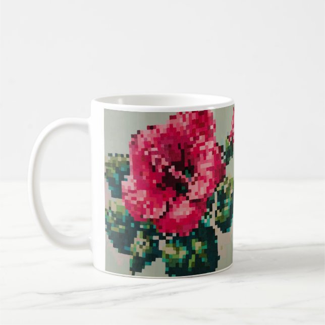 Taza De Café Hibiscus Soft Pastel Floral Pixel Art (Izquierda)