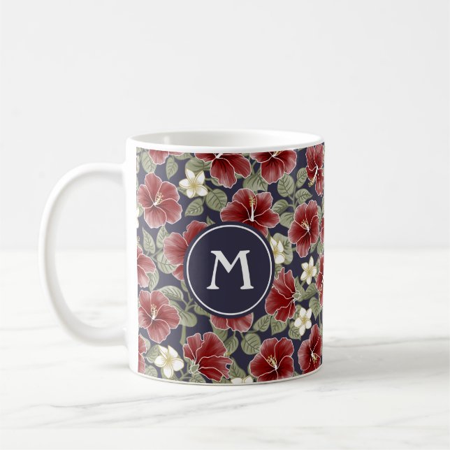 Taza De Café Hibiscus y Plumeria - Marrón (Izquierda)