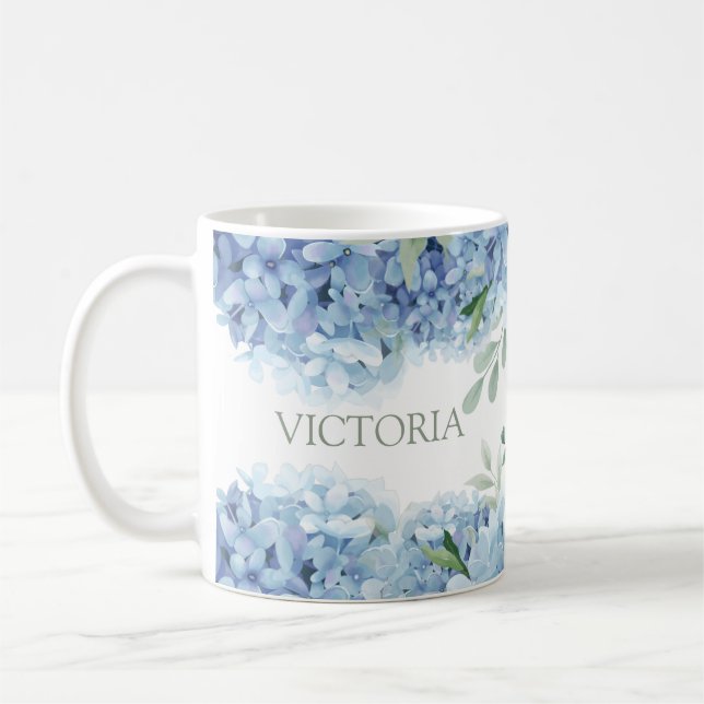 Taza De Café Hidrangea Azul Floral Personalizada (Izquierda)