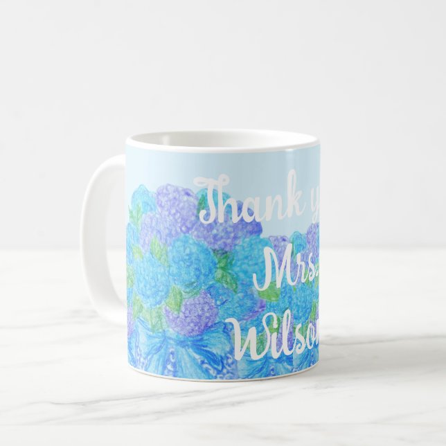Taza De Café Hidrangea Derivada A Mano En Vasa (Anverso izquierdo)