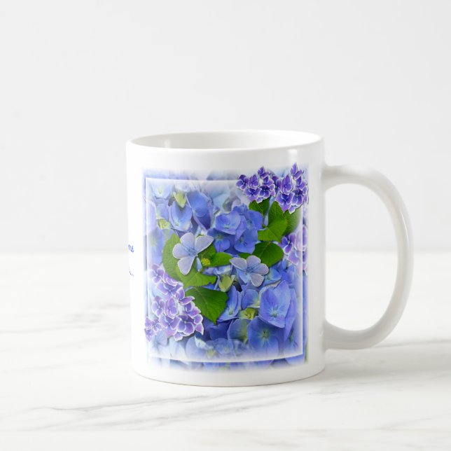 Taza De Café Hidrangeas azules y mariposas (Derecha)