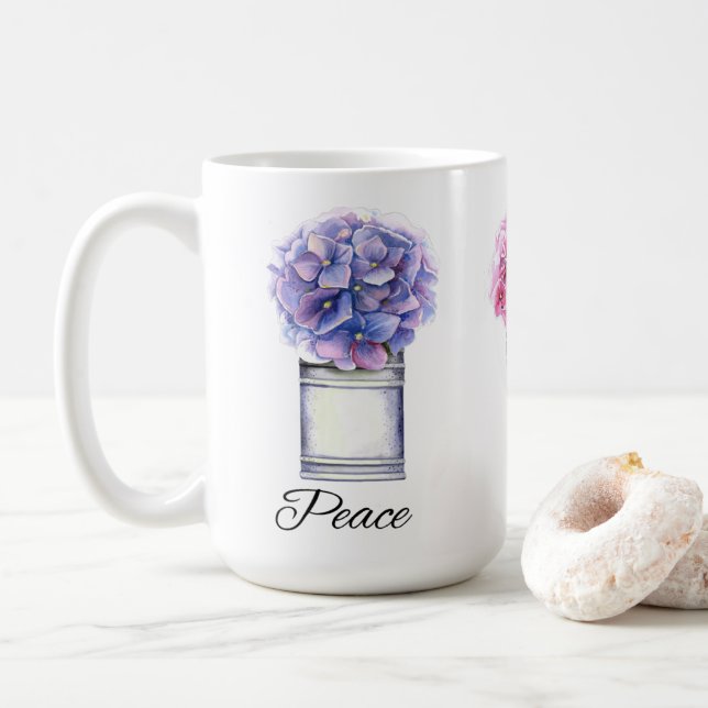 Taza De Café Hidrangeas de acuarela inspiradora (Con donut)