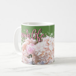Taza De Café Hidrángulos de encaje blanco románticos, rosas ros