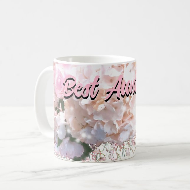 Taza De Café Hidrángulos de encaje blanco románticos rosas rosa (Anverso izquierdo)