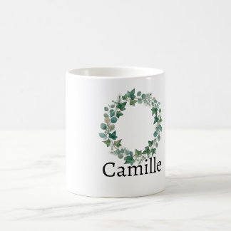 Taza De Café Hiedra Verde Elegante Botánica Nombre Personalizad