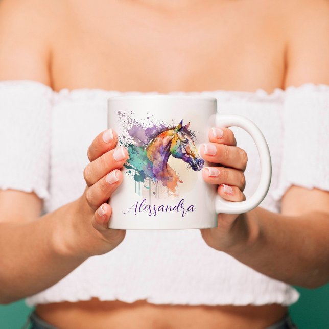 Taza De Café Hígado de caballo acuarela Nombre Mug (Personalized Watercolor Horse Mug)