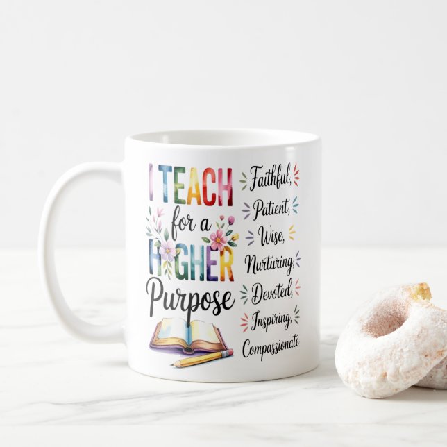 Taza De Café Higher Purpose Book Flowers Pencil Illustration (Con donut)