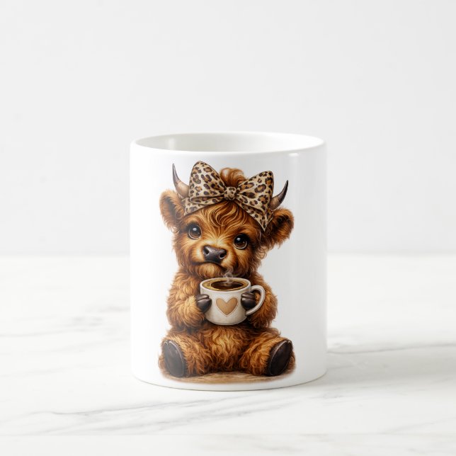 Taza De Café Highland Cow Coffee Wrap: Leopard Bow — Personaliz (Centro)