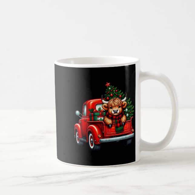Taza De Café Highland Cow In Truck Farm Farmer Christmas Cow Ca (Derecha)