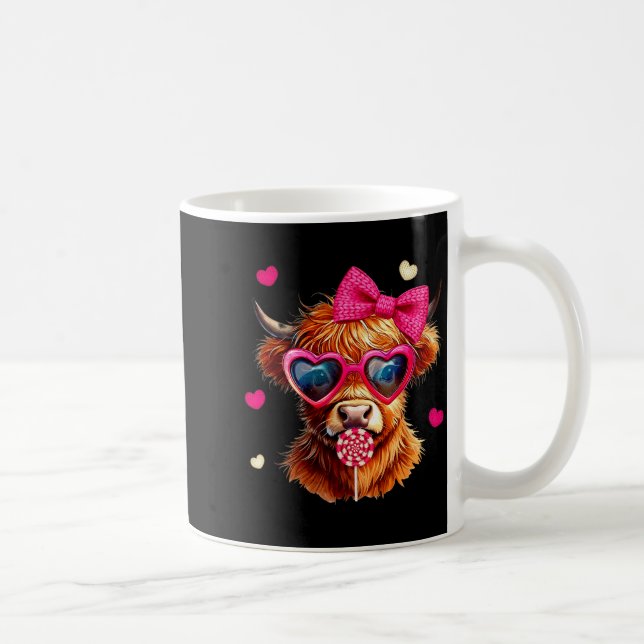 Taza De Café Highland Cow Valentines Day Funny Hearts Valentine (Derecha)