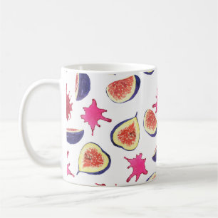 Taza De Café Higos Frescos Jugo Rosa Watercolor