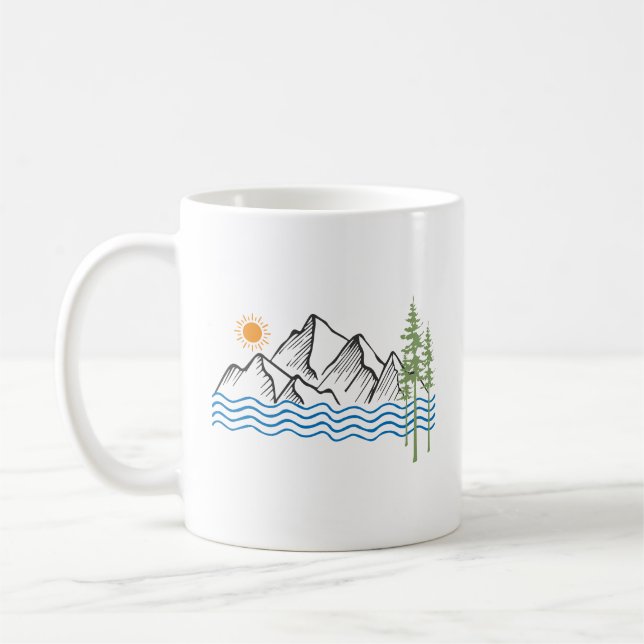 Taza De Café hiking and camping in mountains graphic (Izquierda)