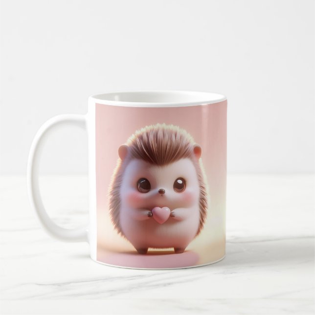 Taza De Café Hilarante Valentine Hedgehog 3D Look Front & Back (Izquierda)