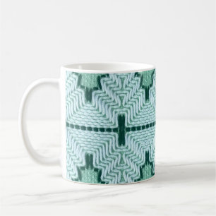 Taza De Café Hilvanado retro de tela con hilo, pulso gráfico.