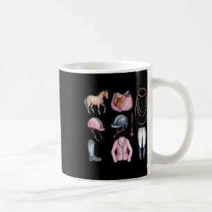 Taza De Café Hípica rosa montando Doodles Cute Hores Ecuestres
