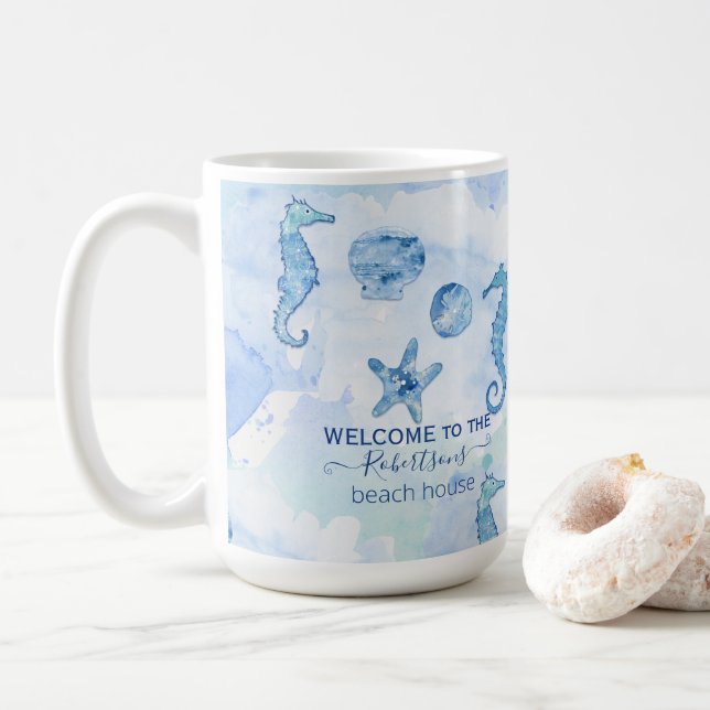 Taza De Café Hipomposo de playa Starfish Sea Shells Bienvenida  (Con donut)