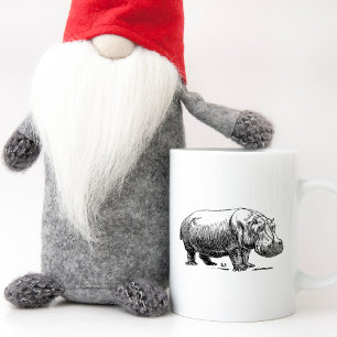 Taza De Café Hipopótamo de Dibujo en Línea Blanco y Negro