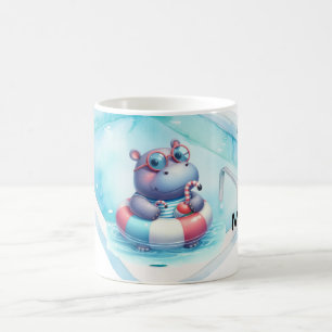 Taza De Café Hipopótamo en la piscina con nombre