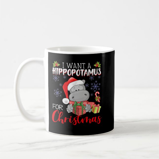 Taza De Café Hipopótamo Quiero Hipopótamo Para Navidades (Izquierda)