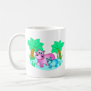 Taza De Café Hipopótamos lindos mamá y natación del bebé