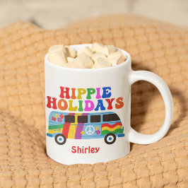 Taza De Café Hippie Holidays Cute Retro Navidades Personalizado