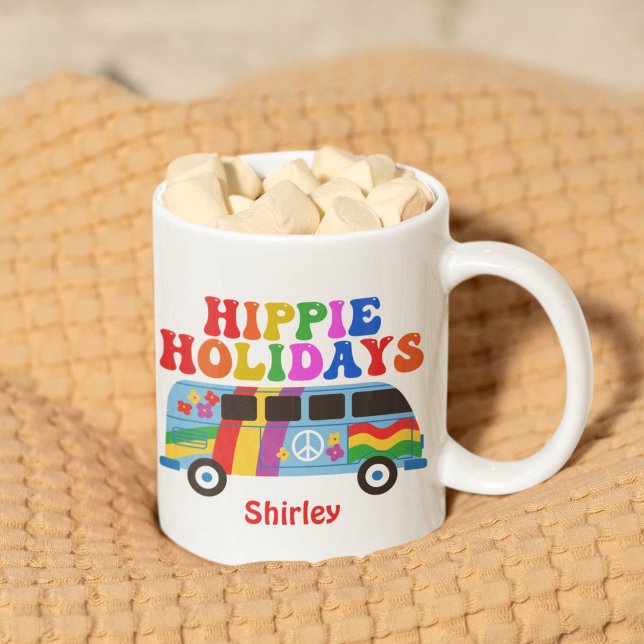 Taza De Café Hippie Holidays Cute Retro Navidades Personalizado (Subido por el creador)