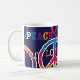 Taza De Café Hippie Peace: Vibrante Diseño de Símbolo.