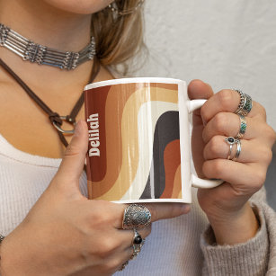 Taza De Café Hippie personalizado del Naranja ondulado Groovy d