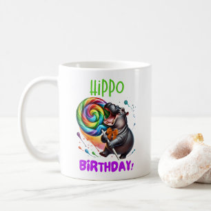 Taza De Café Hippo Cumpleaños Alegre, Colorida Bañera de Vela