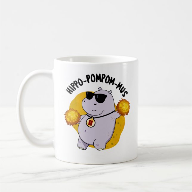 Taza De Café Hippo-pompom-mus Gracioso Animal Hippo Pun (Izquierda)