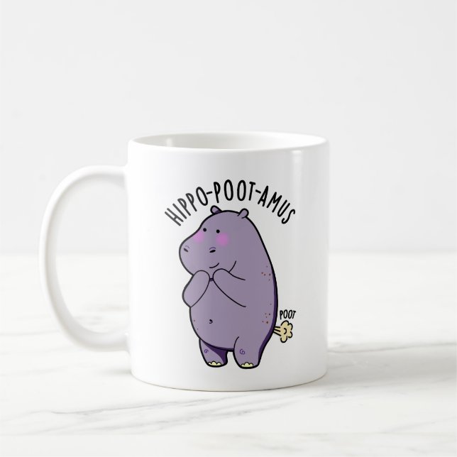 Taza De Café Hippo-poot-amus Funny Farting Hippo Pun (Izquierda)