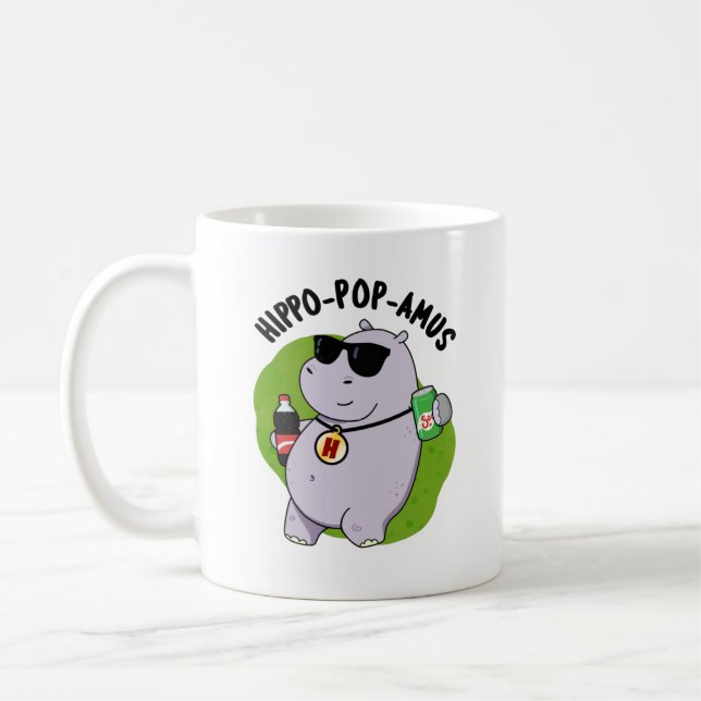 Taza De Café Hippo-pop-amus Funny Hippo Soda Pop Pun (Izquierda)