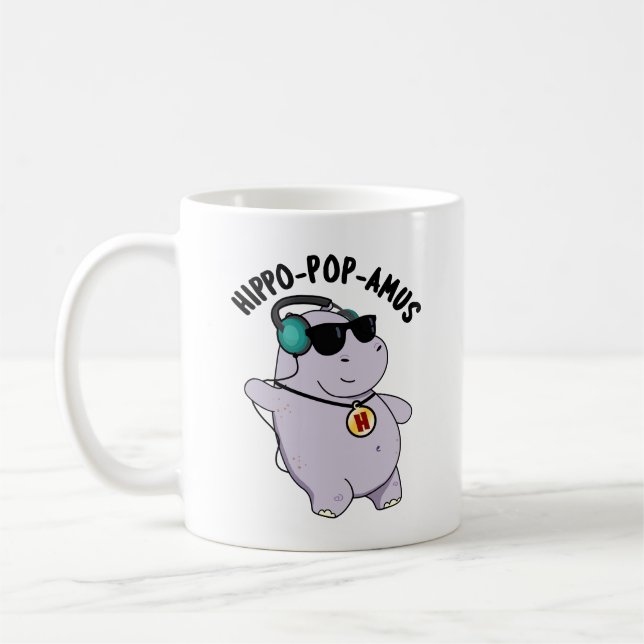 Taza De Café Hippo-pop-amus Música pop divertida Hippo Pun (Izquierda)