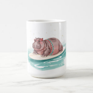 Taza De Café Hippo surfista en tabla de surf