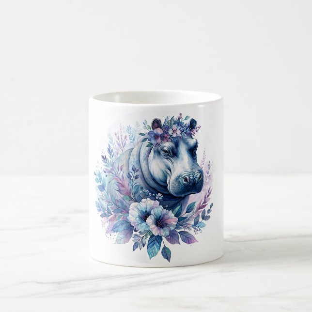 Taza De Café Hippo Watercolor Floral (Centro)