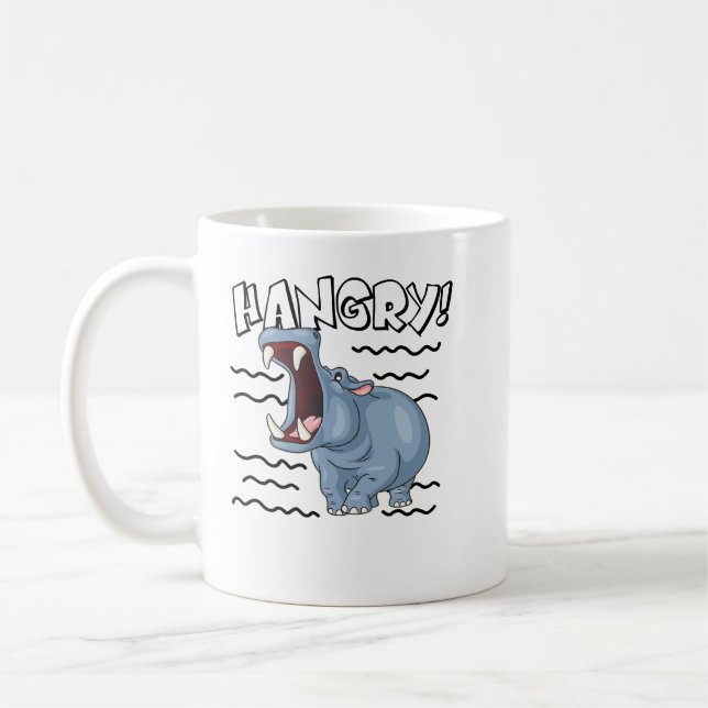 Taza De Café Hippopótamo Gracioso Hippopótamo Hangry Cute Hippo (Izquierda)
