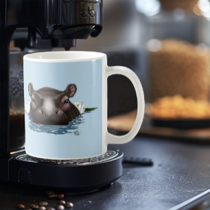 Taza De Café Hippopotamus Loto Blanco Azul