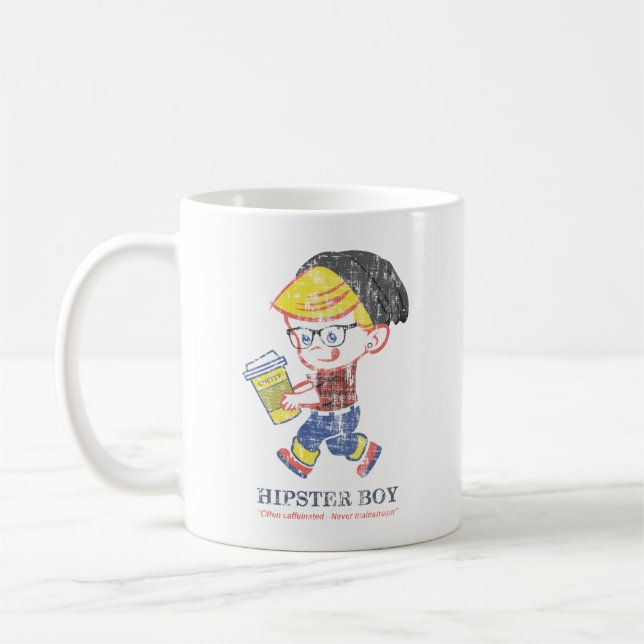 Taza De Café Hipster Boy mal angustiado ilustracion de parodia  (Izquierda)