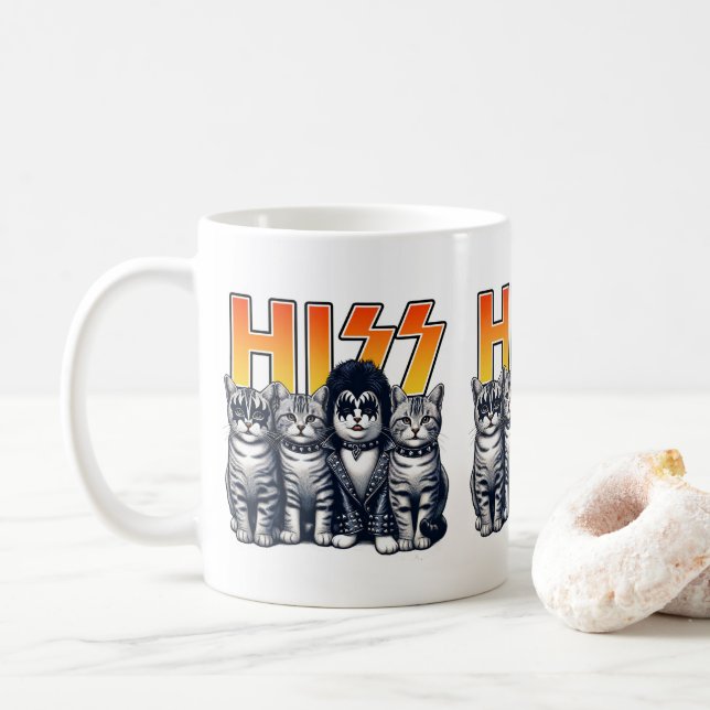 Taza De Café HISS Funny Cat Band Parodia a los amantes de gatos (Con donut)