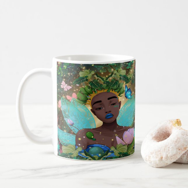 Taza De Café Historia mágica de un hada negra afroamericano (Con donut)