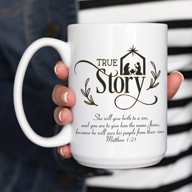 Taza De Café Historia verdadera Navidades religiosos (Christmas Nativity Mug with Scripture. "She will give birth to a son")
