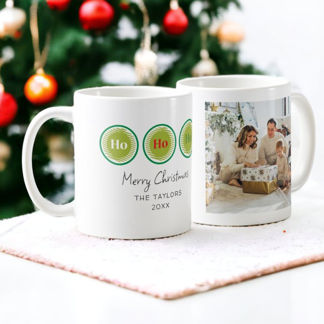 Taza De Café Ho Ho Ho ho Feliz Navidad - Foto y texto modernos (Ho Ho Ho Merry Christmas Modern Photo and Text Coffee Mugs from Ricaso Add family name or other text)